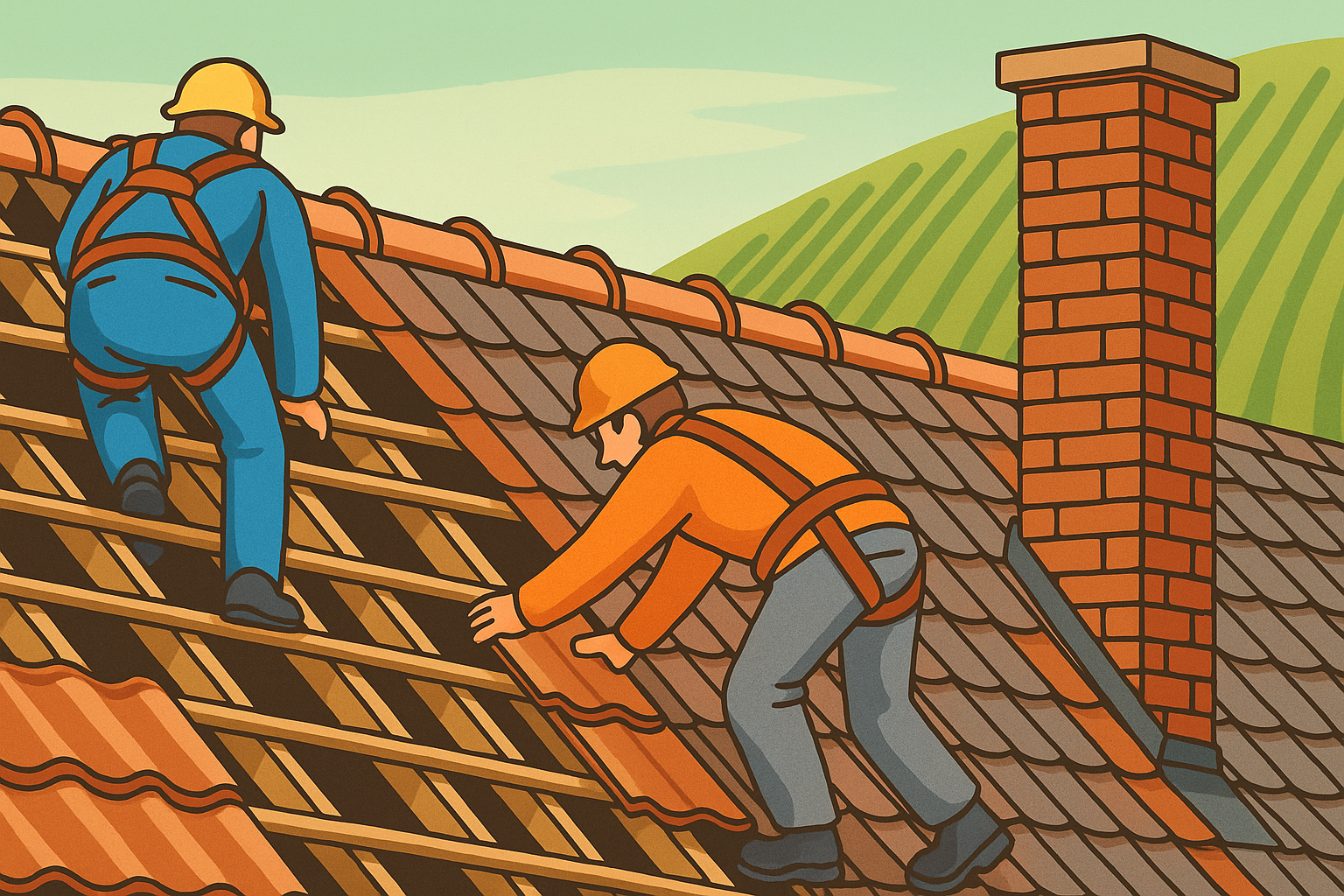 two men reparing roof